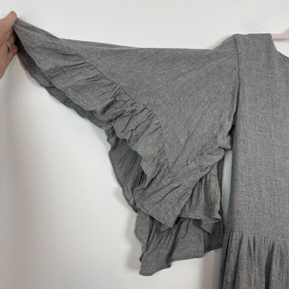 Zara Trafeluc Collection Gray Wool Blend Frilled Keyhole Back Dress Size Small - Picture 2 of 10
